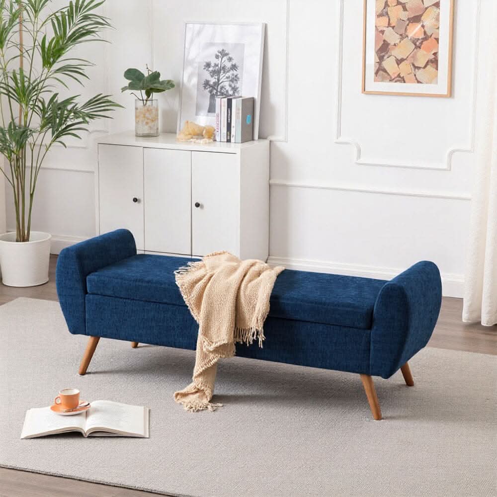 Upholstered Storage Bench with Lift-Up Seat and Wooden Legs