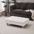 Tufted Upholstered Bench Teddy Fabric White with Turned Wooden Legs