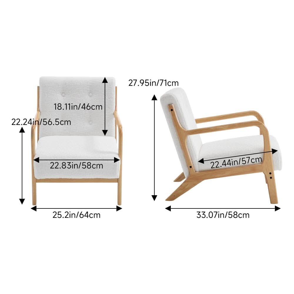 White Teddy Fleece Accent Chair with Solid Wood Arms & Modular Design