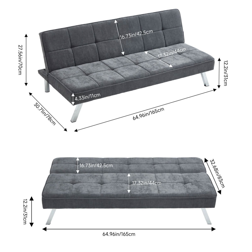 Convertible Sofa Bed with Tufted Fabric and Metal Legs