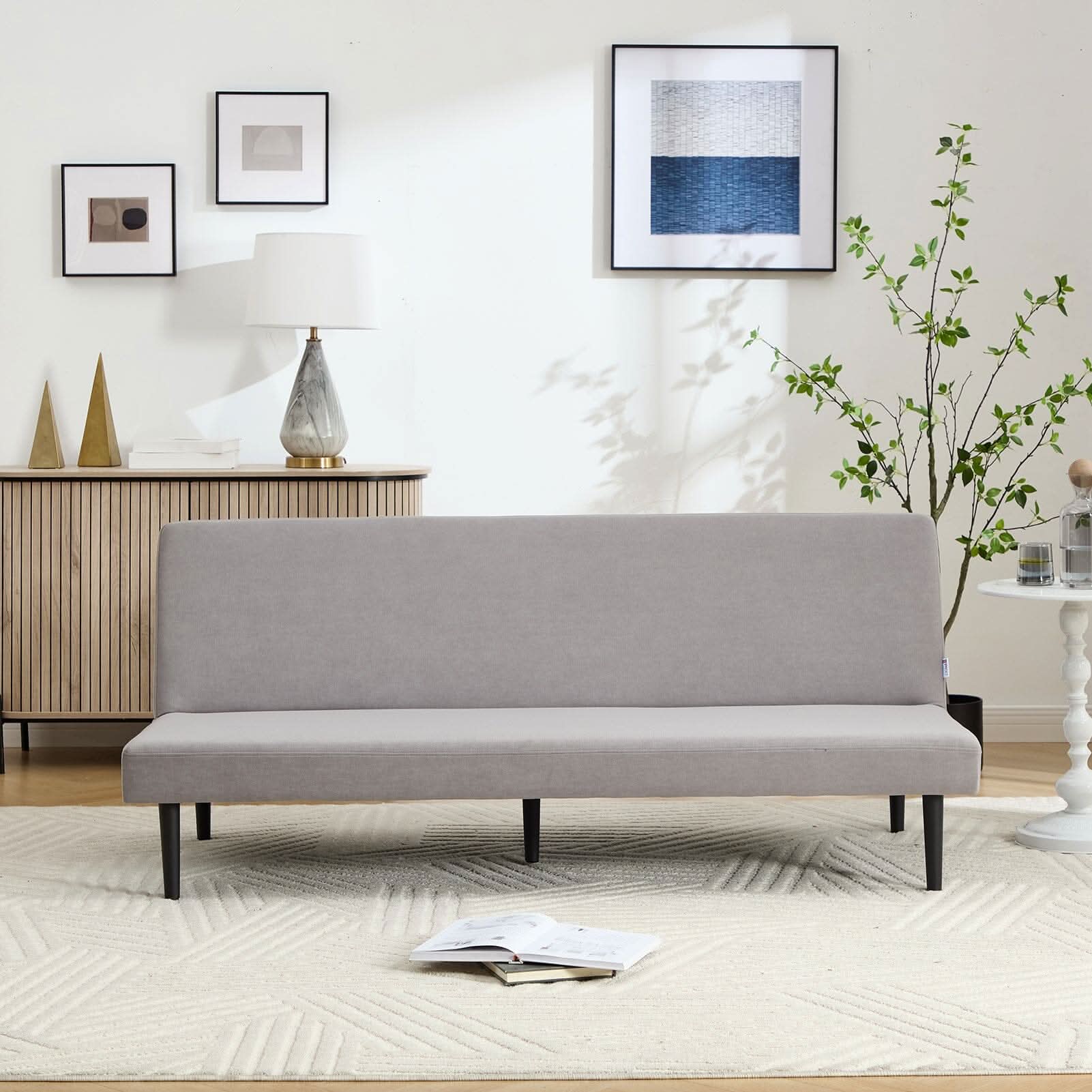 Convertible Sofa Bed with Dot Velvet Upholstery and Plastic Legs