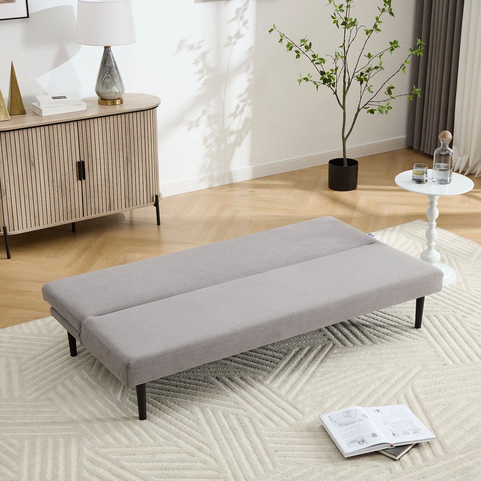 Convertible Sofa Bed with Dot Velvet Upholstery and Plastic Legs