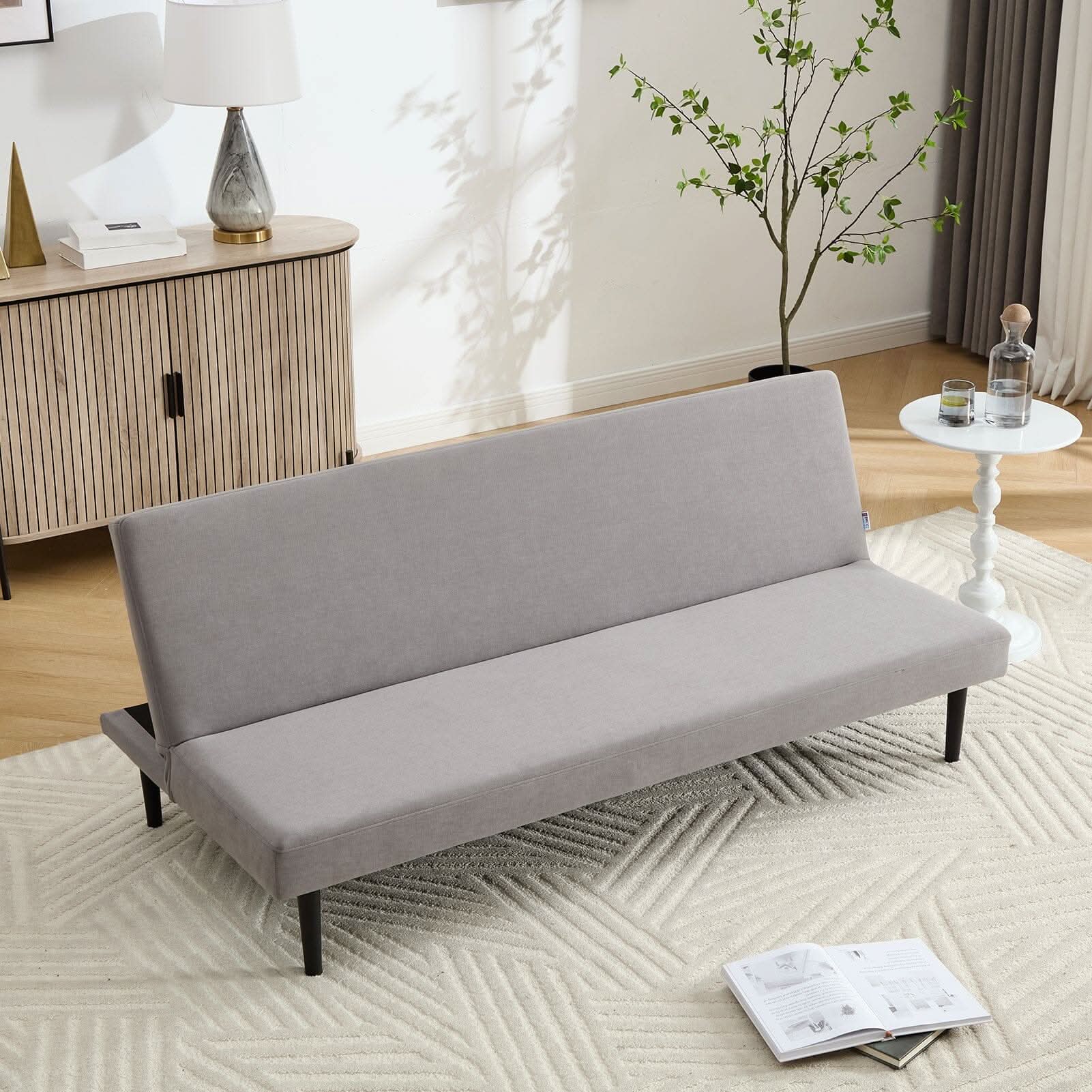 Convertible Sofa Bed with Dot Velvet Upholstery and Plastic Legs