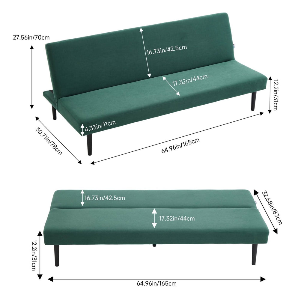 Convertible Sofa Bed with Dot Velvet Upholstery and Plastic Legs
