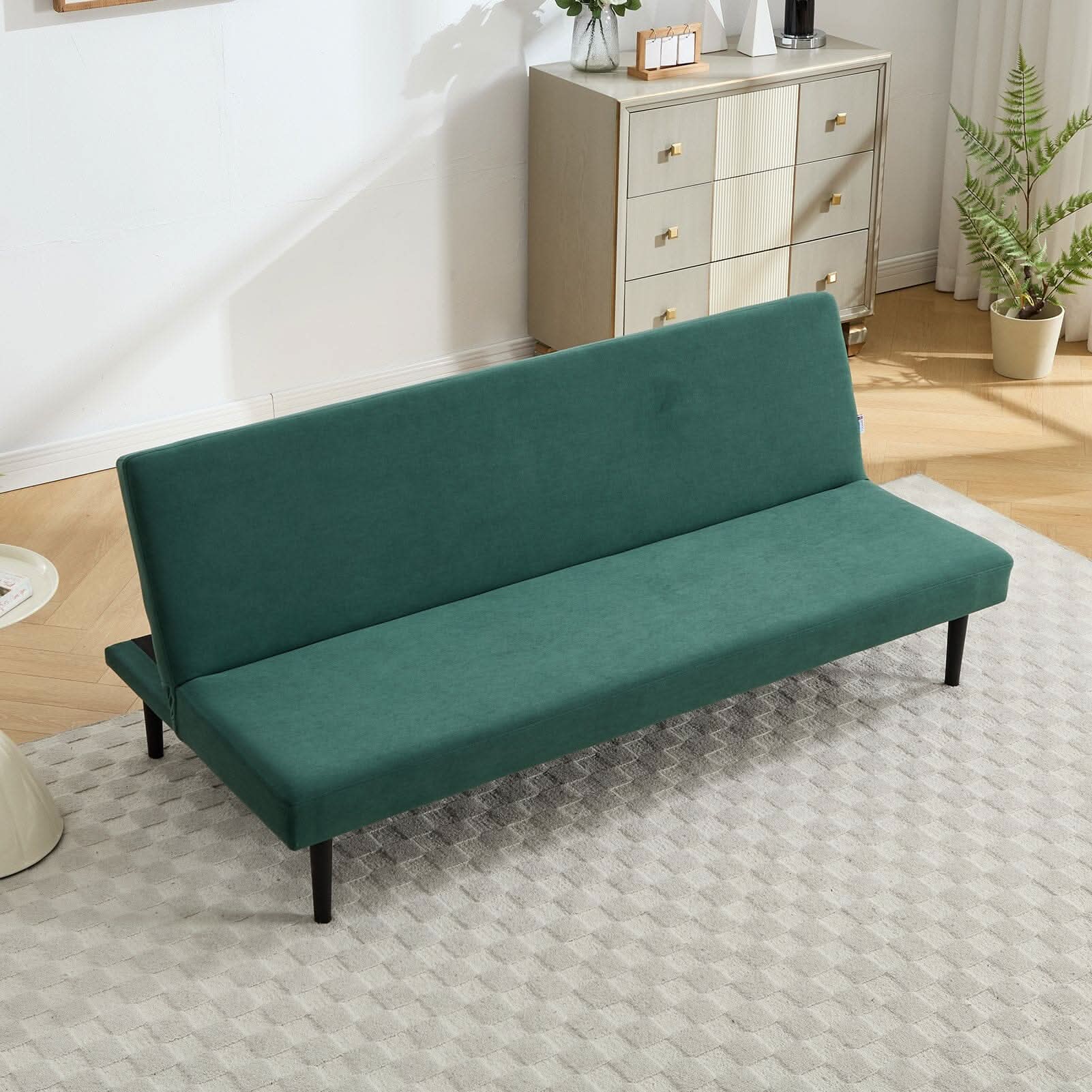 Convertible Sofa Bed with Dot Velvet Upholstery and Plastic Legs