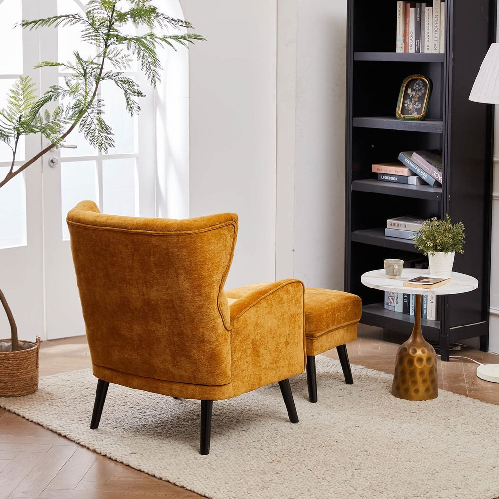 Chenille & Velvet Accent Chair with Ottoman Set
