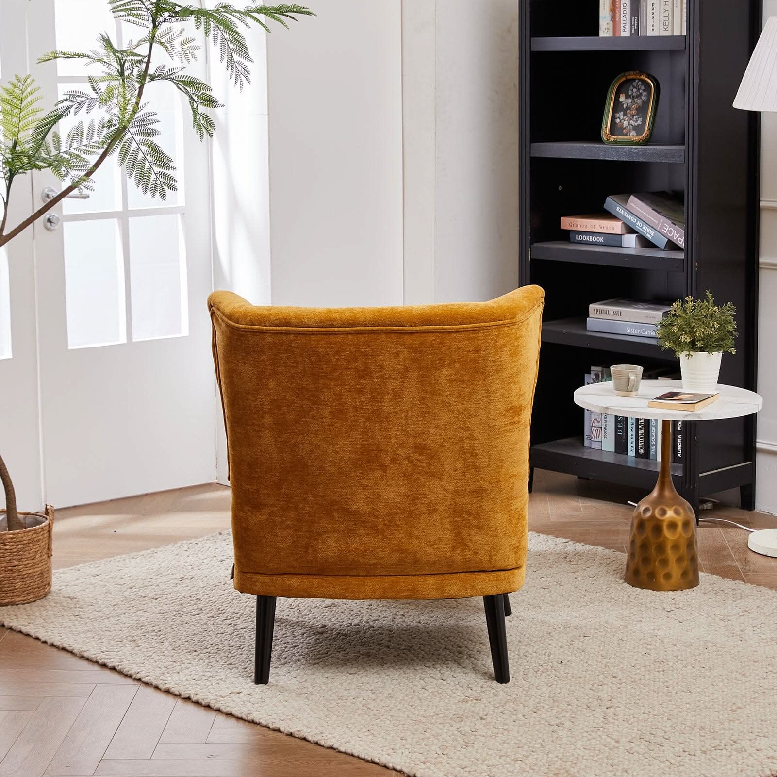 Chenille & Velvet Accent Chair with Ottoman Set