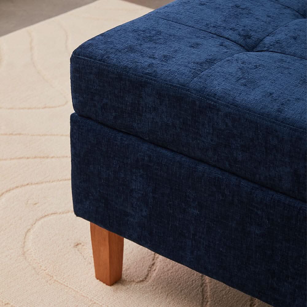 Chenille Upholstered Storage Ottoman with Lift-Up Lid and Solid Wood Legs