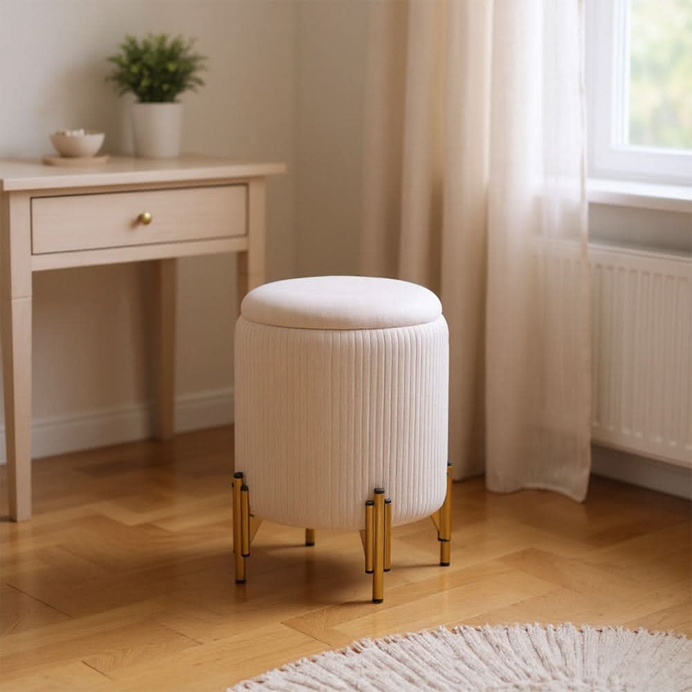 Velvet Storage Ottoman with Removable Tray Lid and Gold Metal Legs