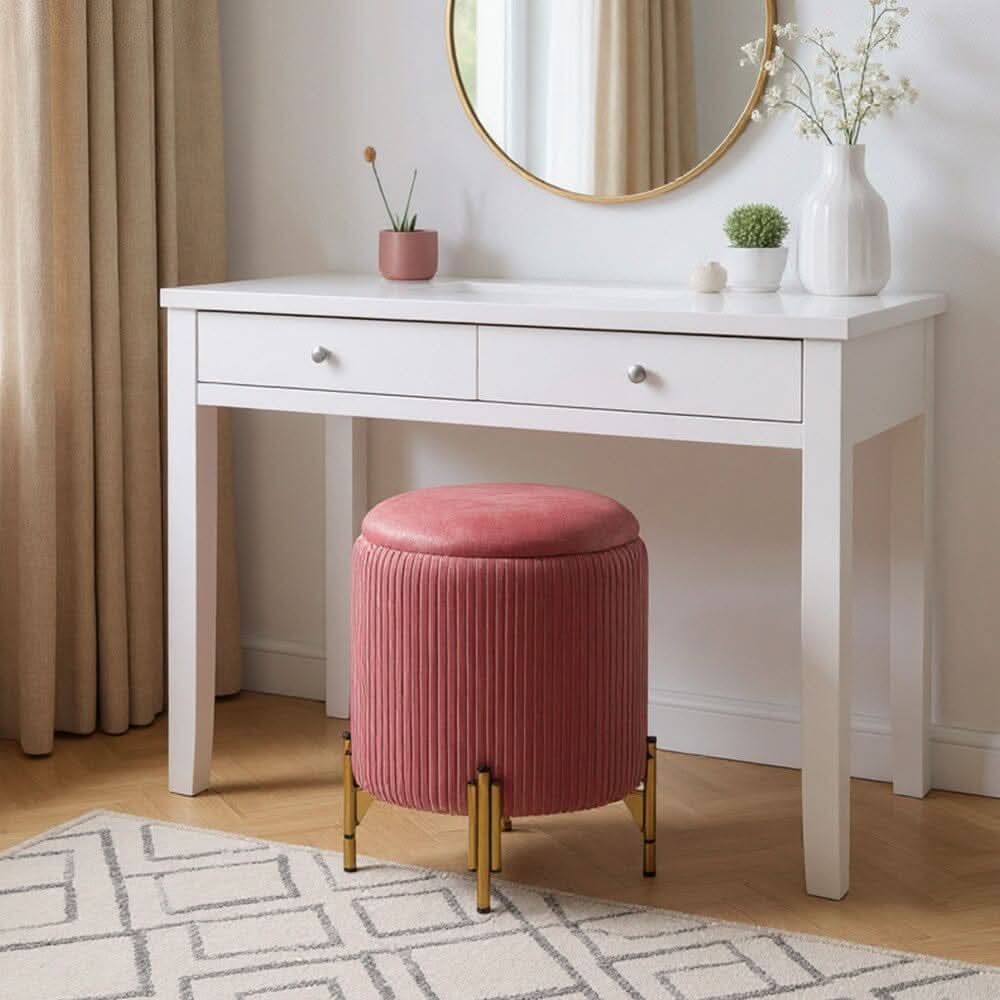 Velvet Storage Ottoman with Removable Tray Lid and Gold Metal Legs
