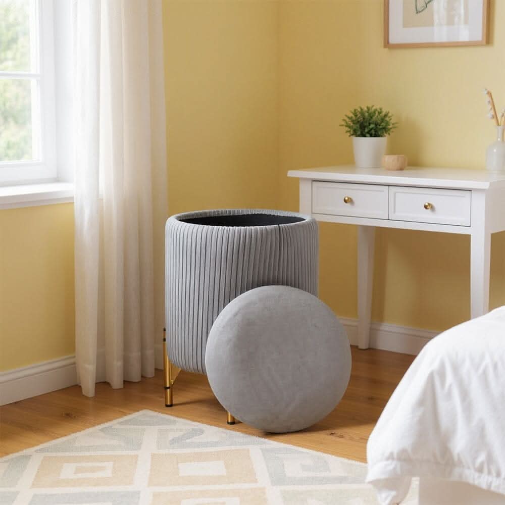 Velvet Storage Ottoman with Removable Tray Lid and Gold Metal Legs