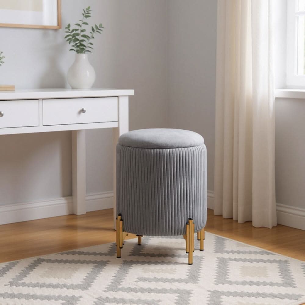 Velvet Storage Ottoman with Removable Tray Lid and Gold Metal Legs