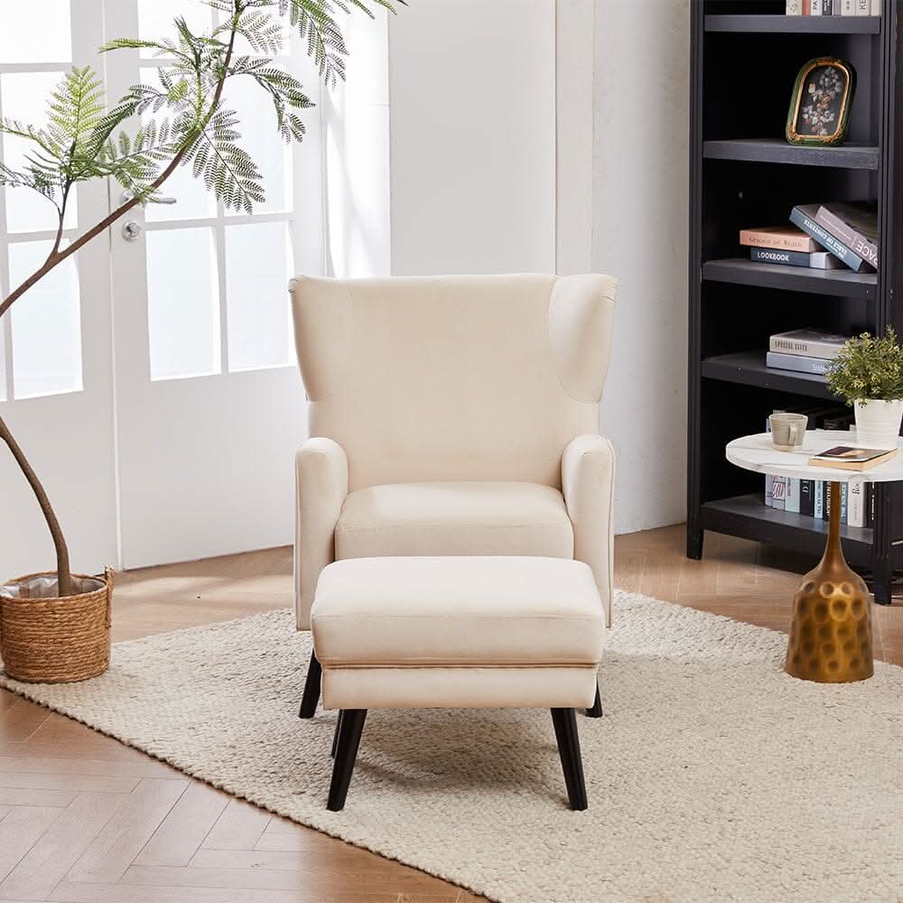 Chenille & Velvet Accent Chair with Ottoman Set