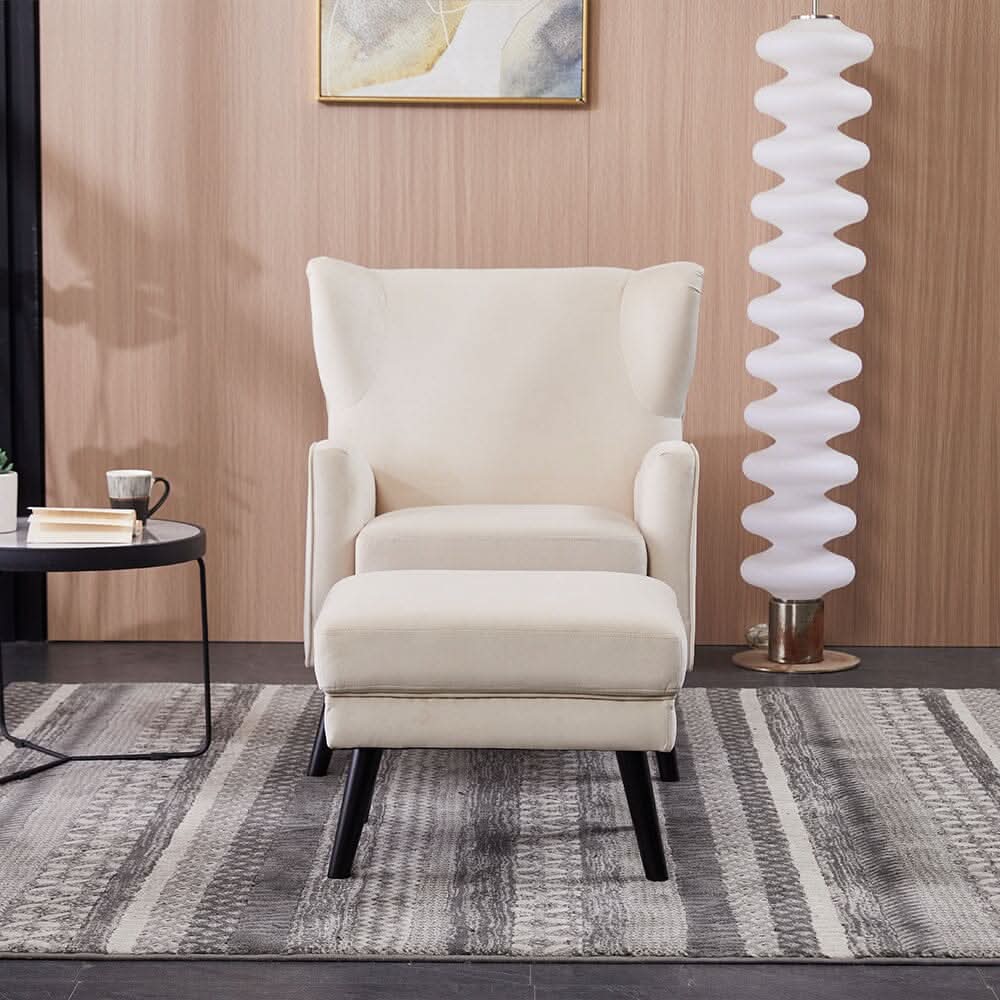 Chenille & Velvet Accent Chair with Ottoman Set