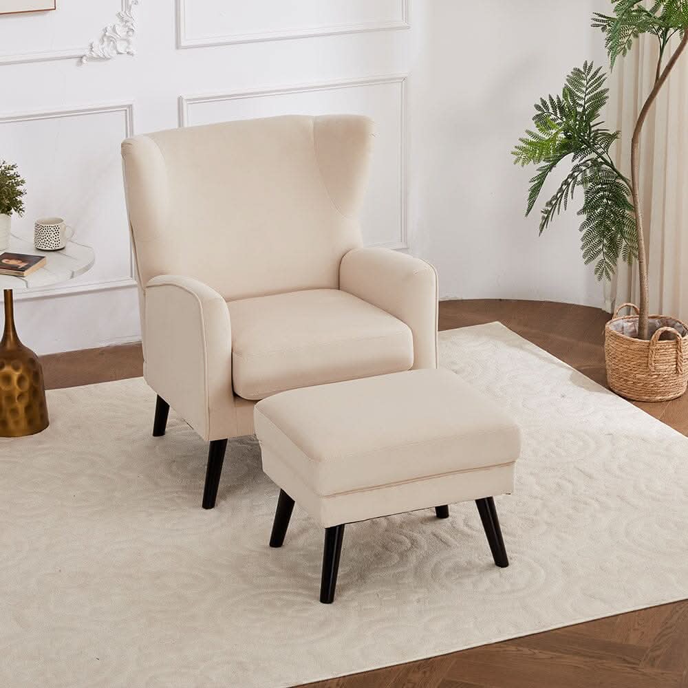 Chenille & Velvet Accent Chair with Ottoman Set