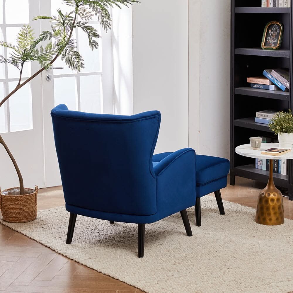 Chenille & Velvet Accent Chair with Ottoman Set