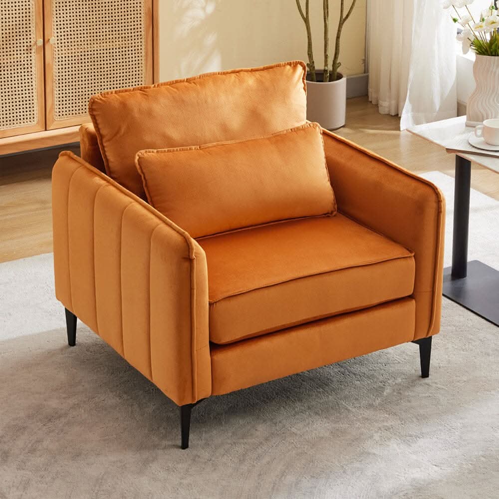 Upholstered Accent Chair (Model 02) With Detachable Pillow & Lumbar Support