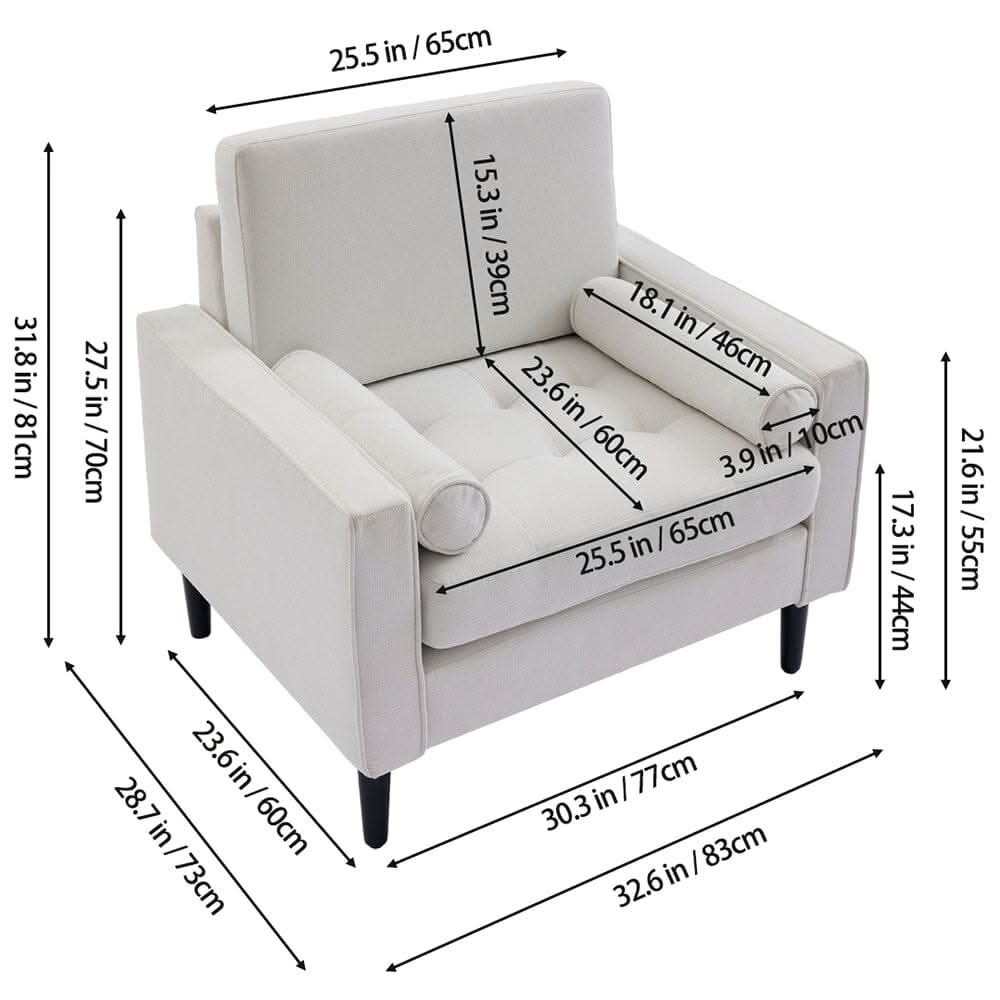 Upholstered Accent Chair (Model 06) With Detachable Pillows & Reinforced Frame
