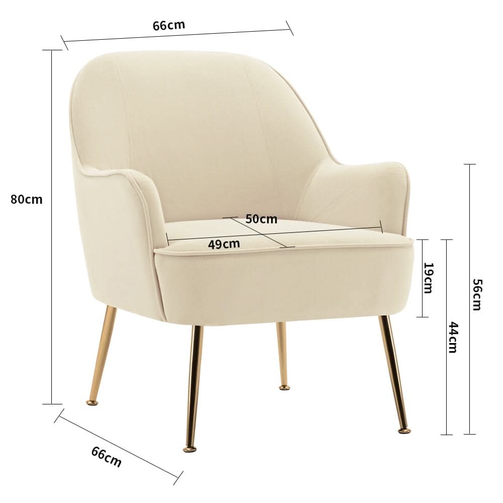 Off-White Fleece Accent Chair with Gold Plated Legs