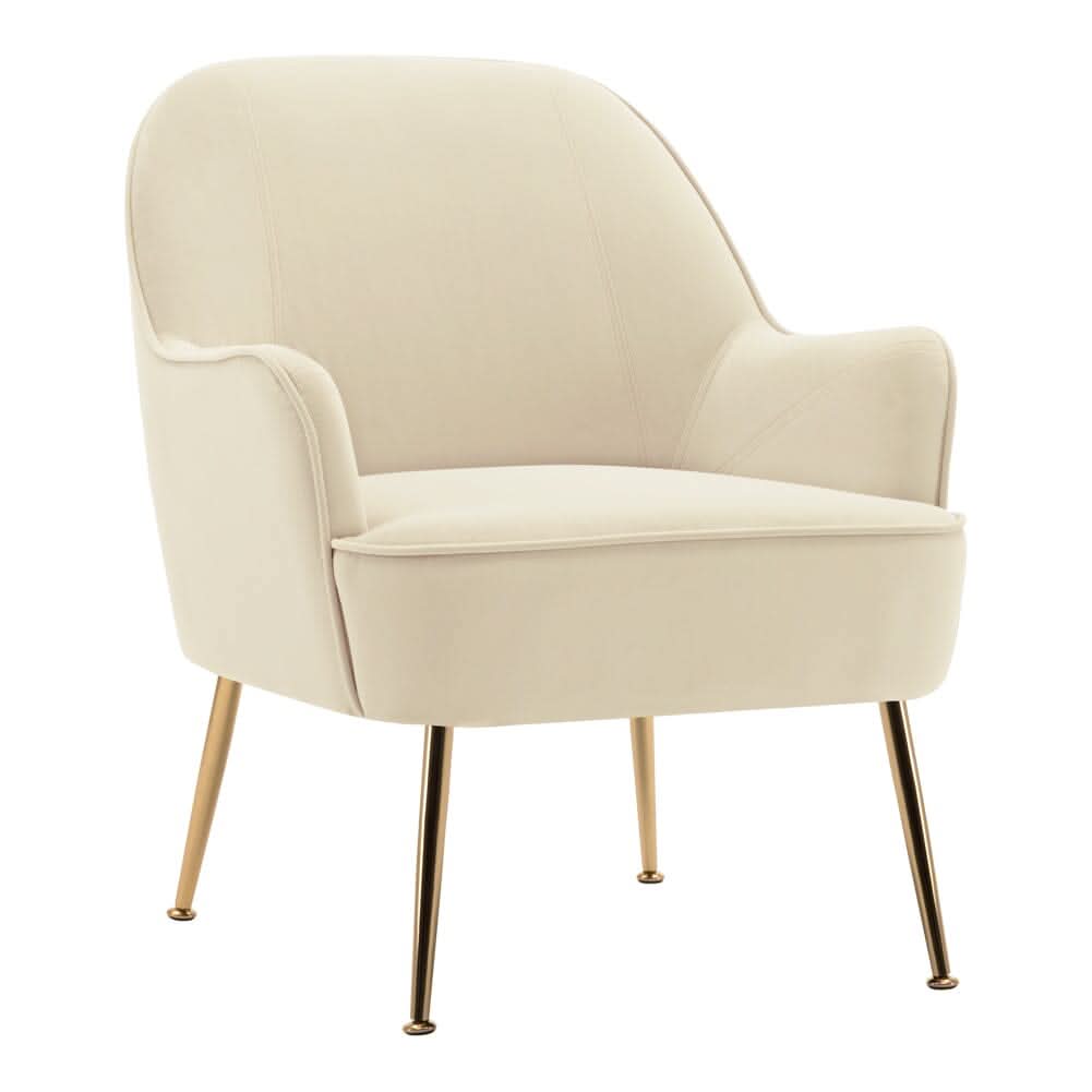 Off-White Fleece Accent Chair with Gold Plated Legs