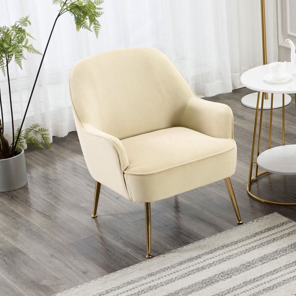 Off-White Fleece Accent Chair with Gold Plated Legs