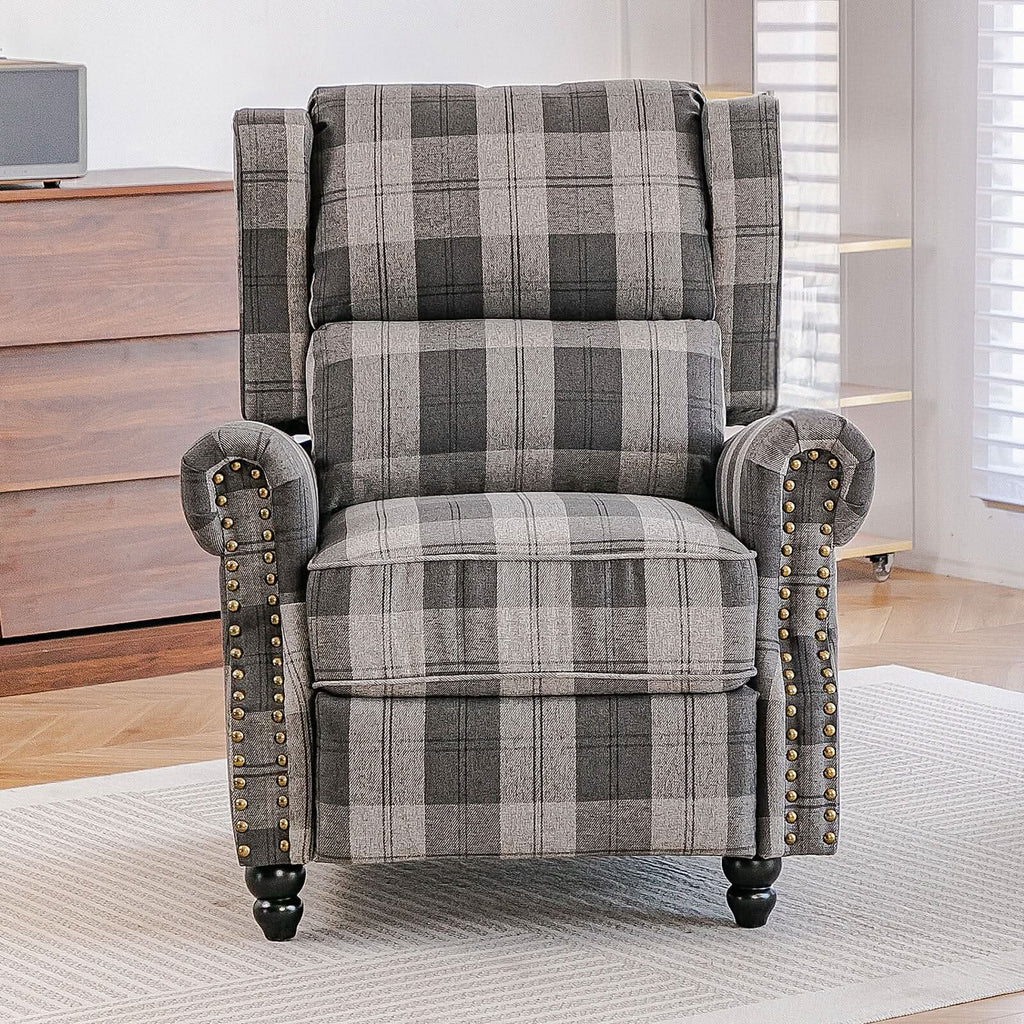 Linen Recliner Chair with Round Front Legs and Adjustable Foot Nails