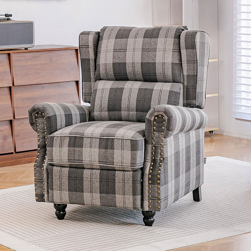 Linen Recliner Chair with Round Front Legs and Adjustable Foot Nails
