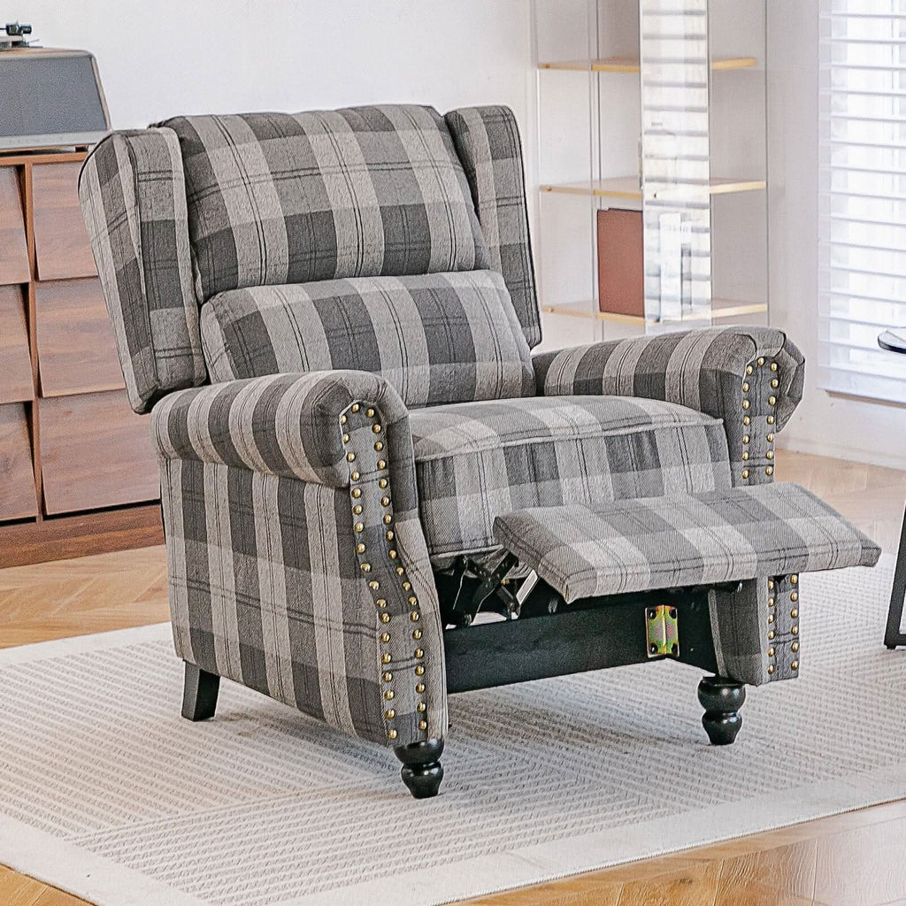 Linen Recliner Chair with Round Front Legs and Adjustable Foot Nails