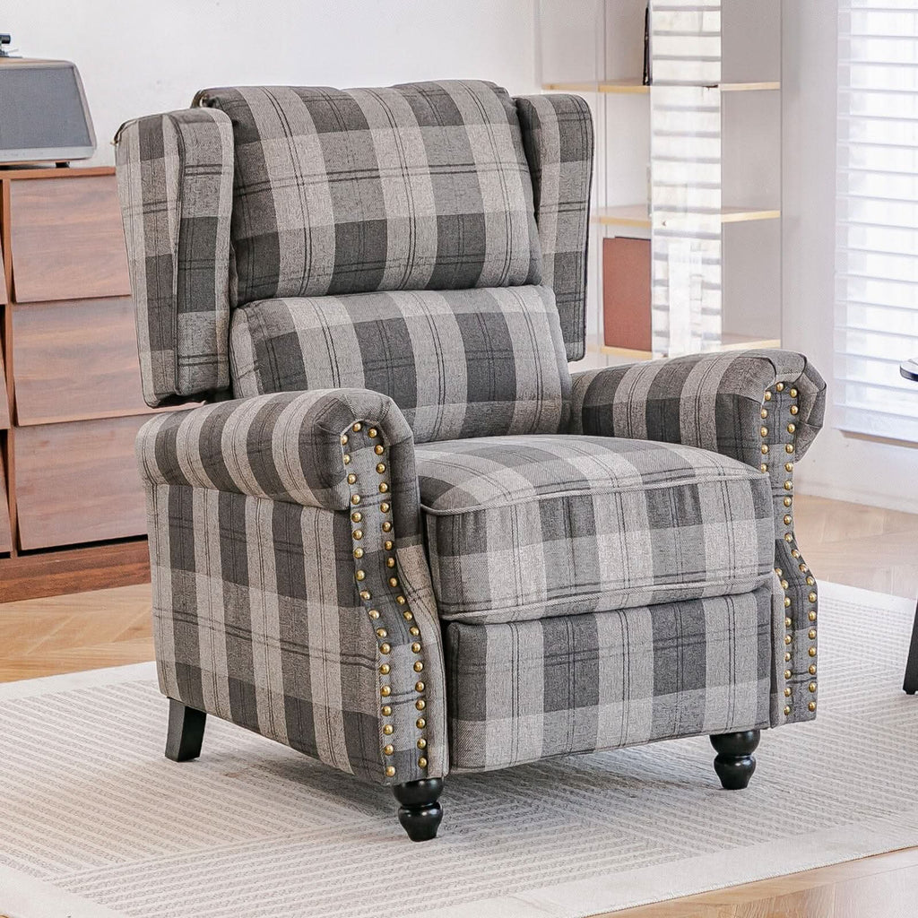 Linen Recliner Chair with Round Front Legs and Adjustable Foot Nails