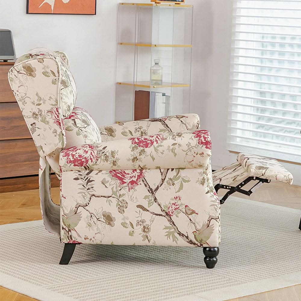 Linen Recliner Chair with Round Front Legs and Adjustable Foot Nails