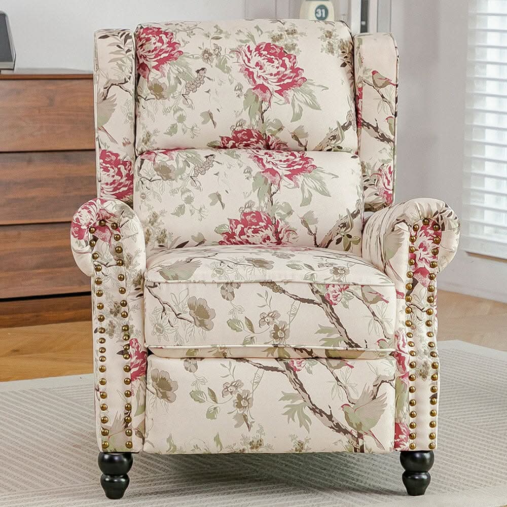Linen Recliner Chair with Round Front Legs and Adjustable Foot Nails