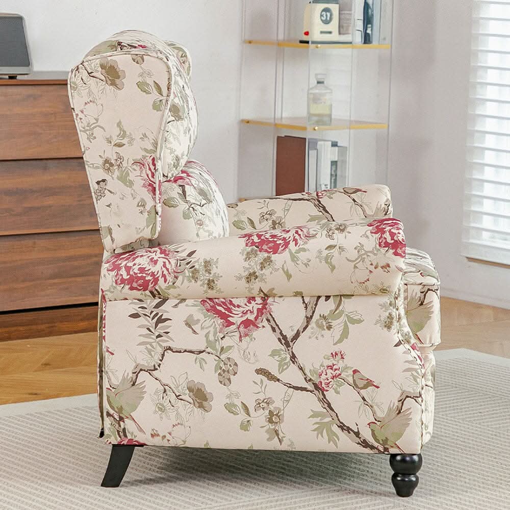 Linen Recliner Chair with Round Front Legs and Adjustable Foot Nails