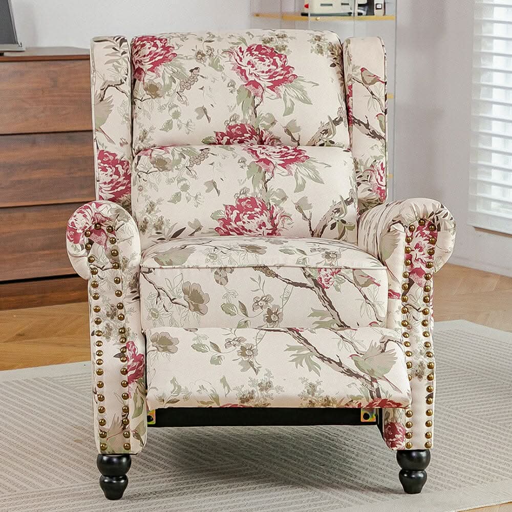 Linen Recliner Chair with Round Front Legs and Adjustable Foot Nails