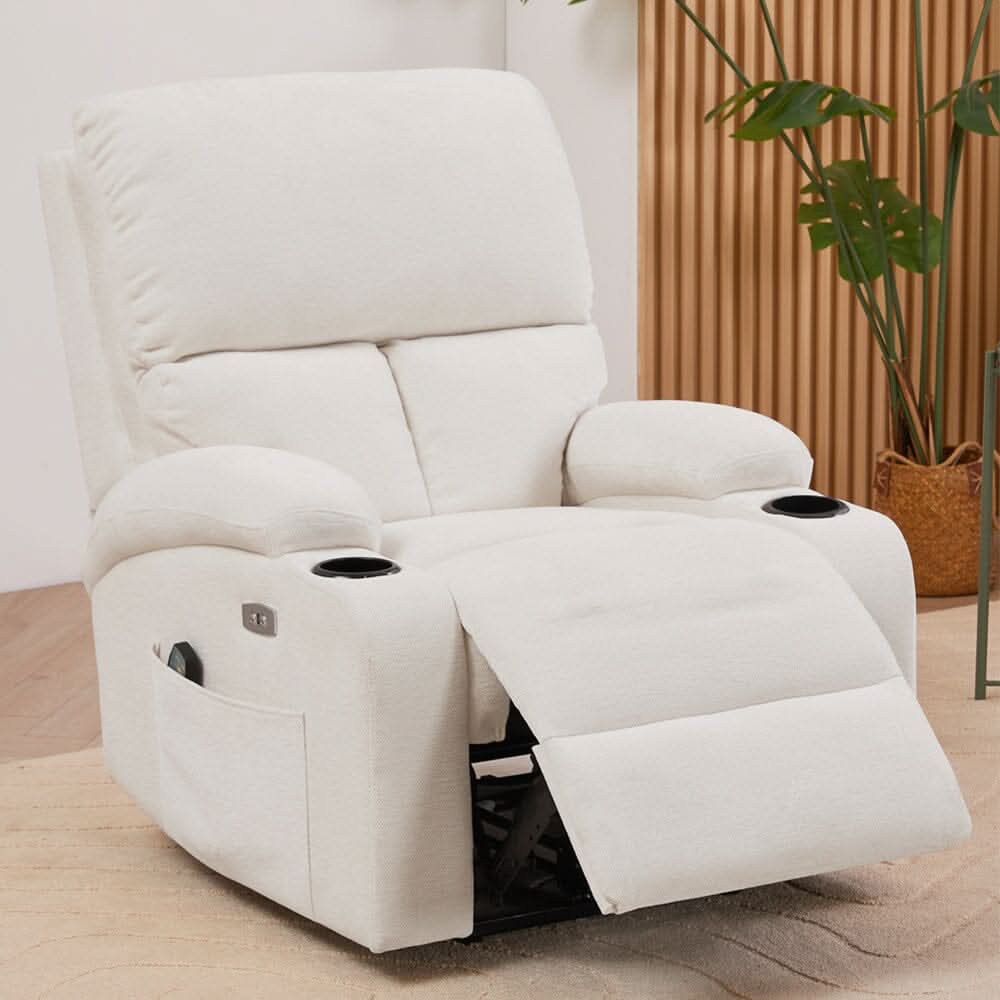 Electric Recliner Sofa with 8-Point Massage Heating Function and Cup Holders