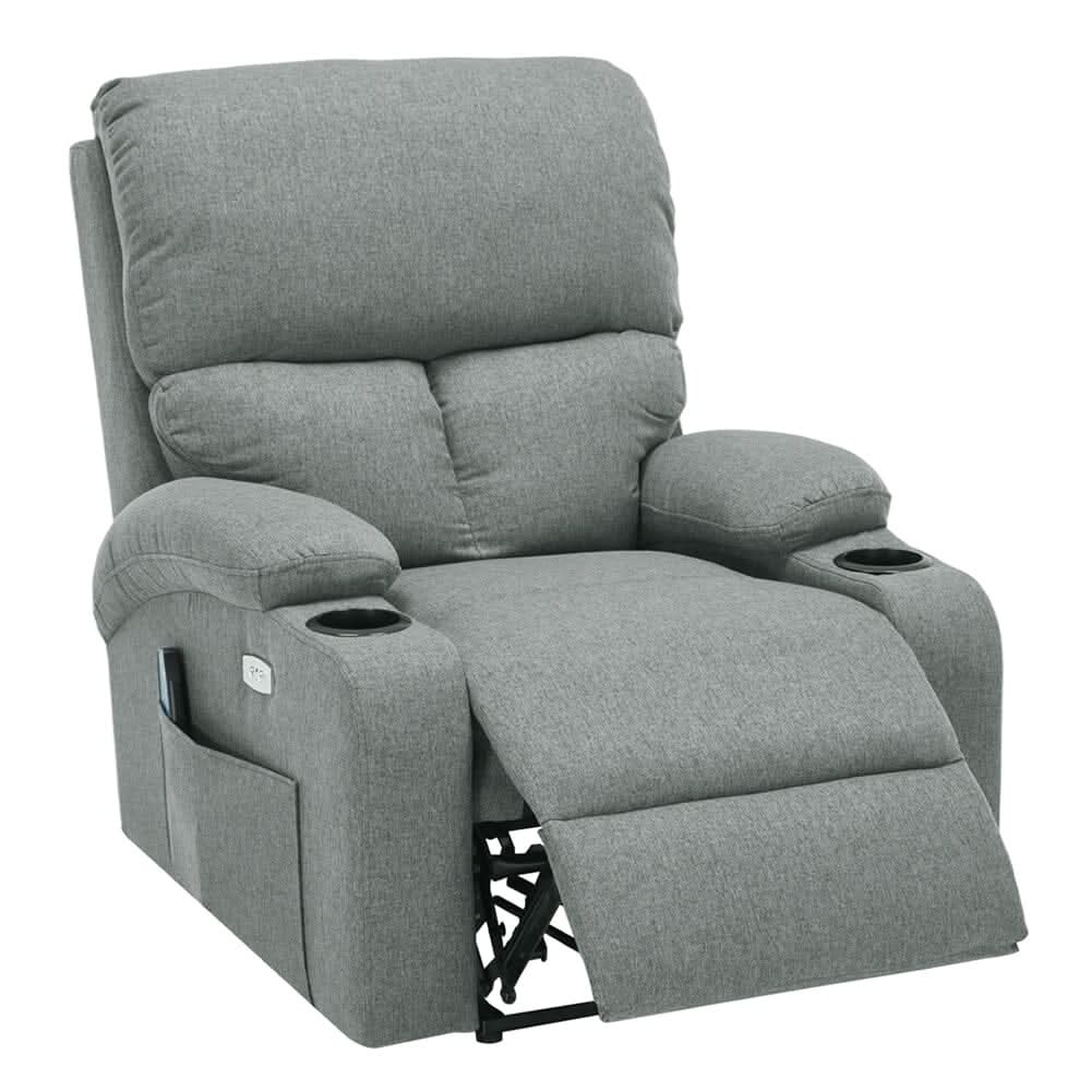Electric Recliner Sofa with 8-Point Massage Heating Function and Cup Holders