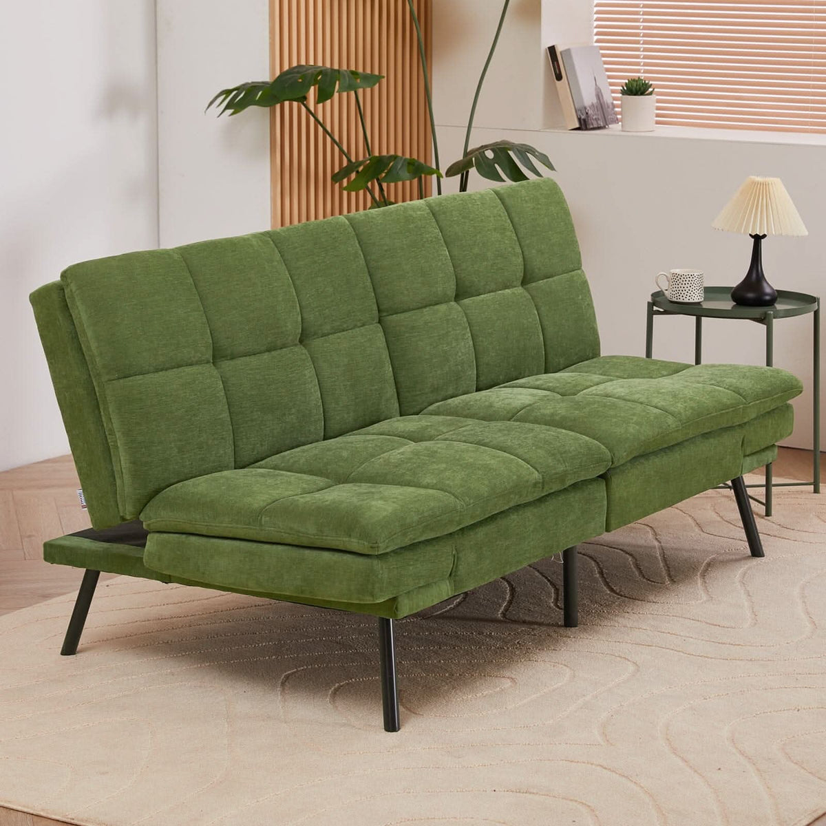 Adjustable Sofa Bed with Tufted Upholstery and Foldable Armrests