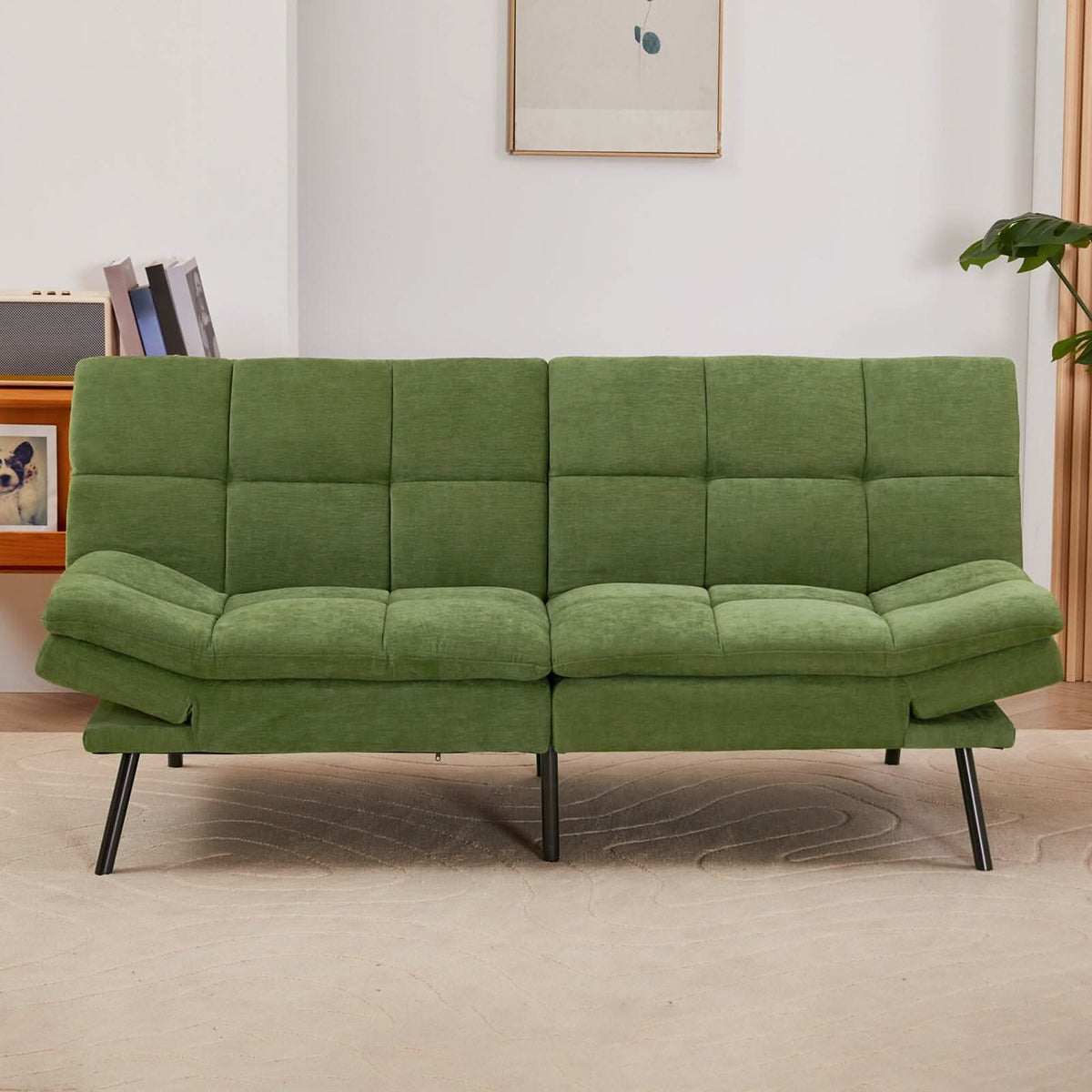 Adjustable Sofa Bed with Tufted Upholstery and Foldable Armrests