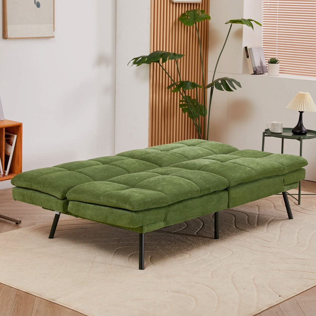 Adjustable Sofa Bed with Tufted Upholstery and Foldable Armrests