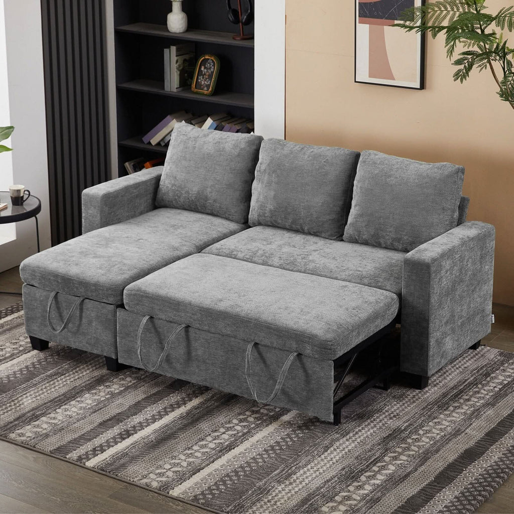 Pull-Out Sofa Bed with Storage Chaise and Soft Upholstery