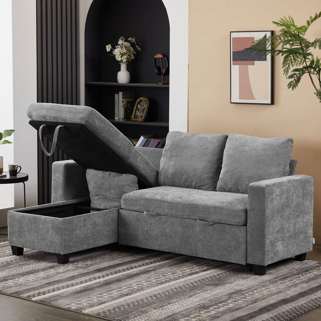 Pull-Out Sofa Bed with Storage Chaise and Soft Upholstery