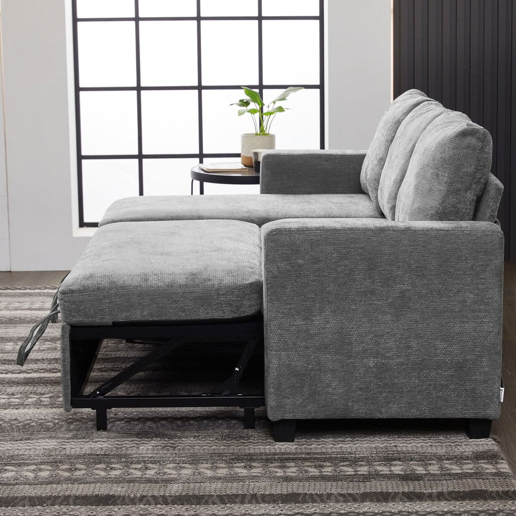 Pull-Out Sofa Bed with Storage Chaise and Soft Upholstery