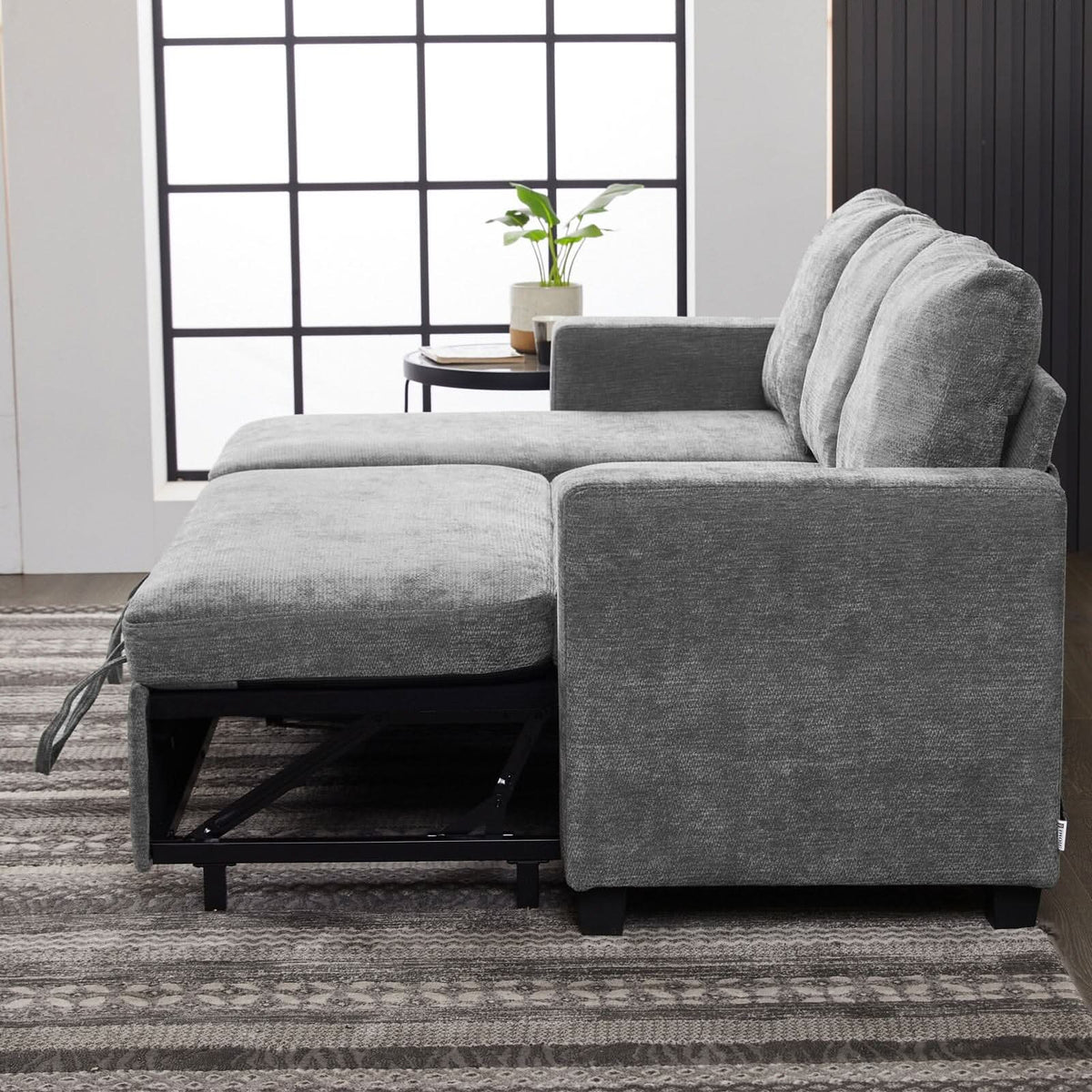 Pull-Out Sofa Bed with Storage Chaise and Soft Upholstery
