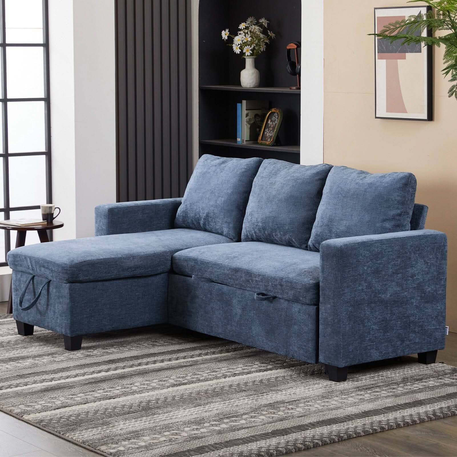 Pull-Out Sofa Bed with Storage Chaise and Soft Upholstery