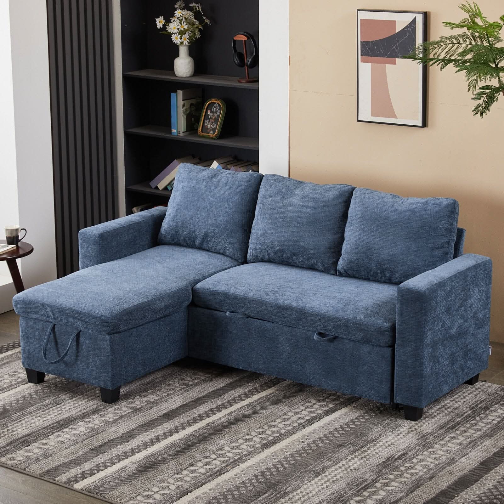 Pull-Out Sofa Bed with Storage Chaise and Soft Upholstery