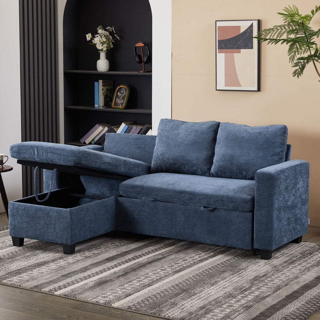 Pull-Out Sofa Bed with Storage Chaise and Soft Upholstery