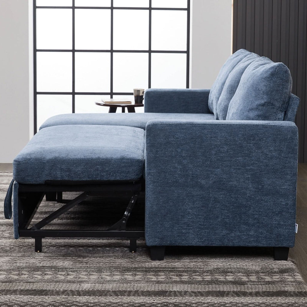 Pull-Out Sofa Bed with Storage Chaise and Soft Upholstery