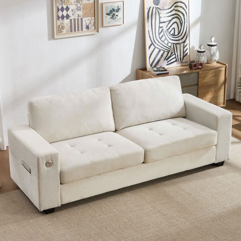 Three-Seater Two-Seat Sofa with USB Ports and Chenille Upholstery