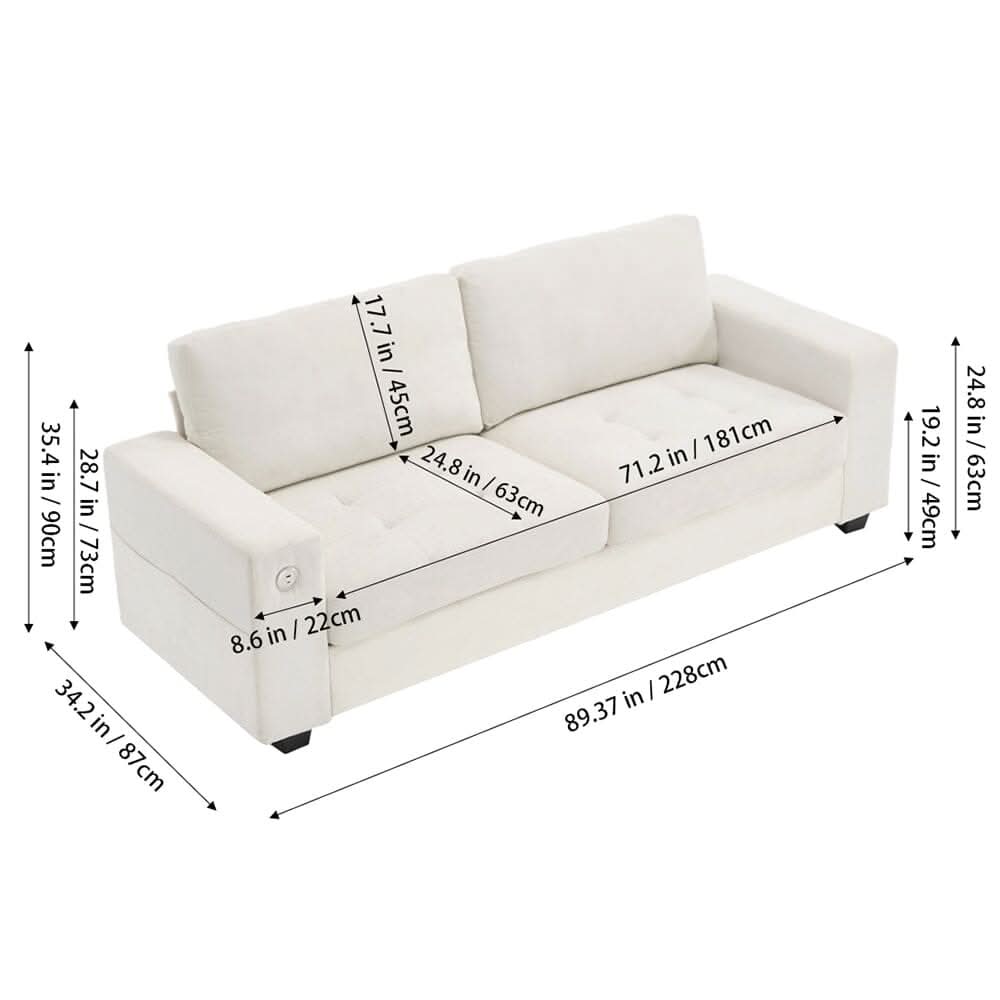 Three-Seater Two-Seat Sofa with USB Ports and Chenille Upholstery