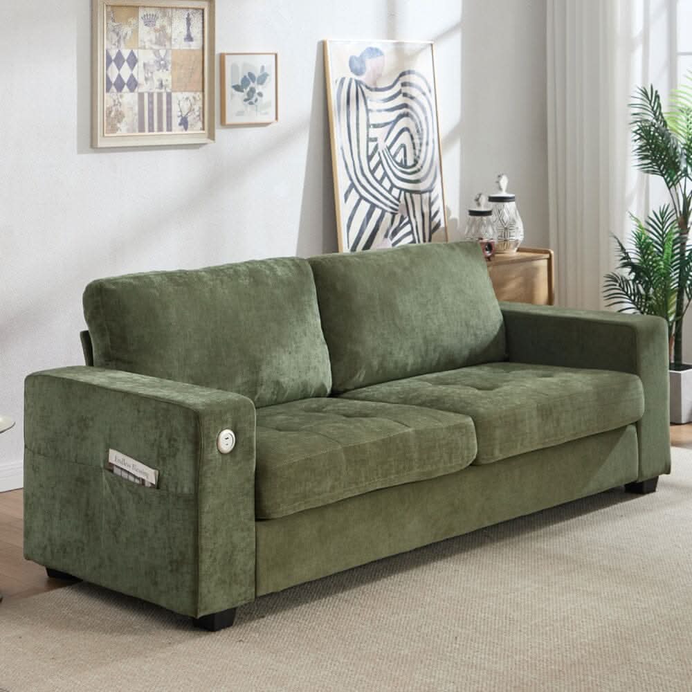 Three-Seater Two-Seat Sofa with USB Ports and Chenille Upholstery