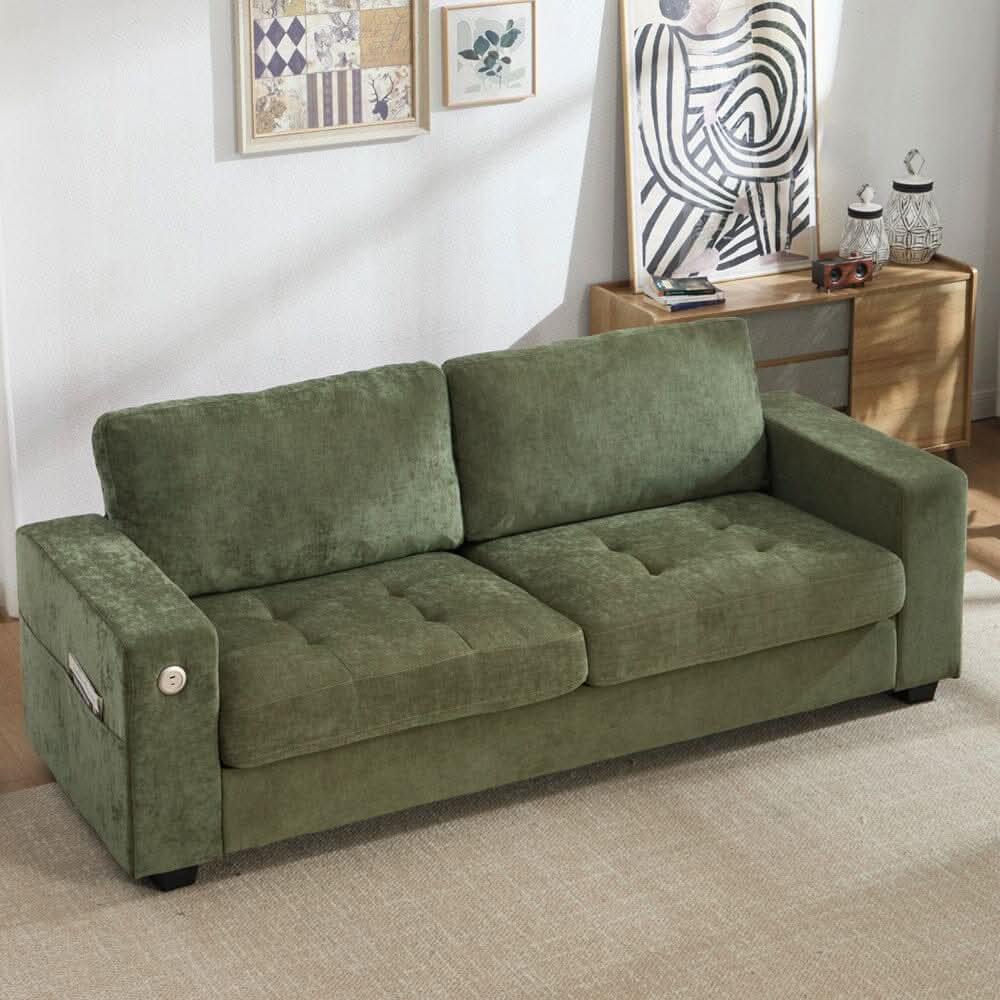 Three-Seater Two-Seat Sofa with USB Ports and Chenille Upholstery